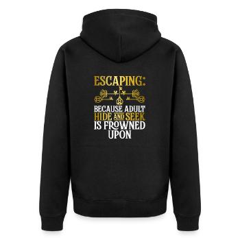 Escape Room - Unisex Premium Bio Zip Hoodie - Schwarz - Hinten - Nico (187cm)