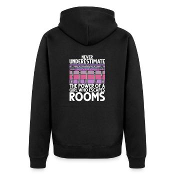 Escape Room - Unisex Premium Bio Zip Hoodie - Schwarz - Hinten - Nico (187cm)