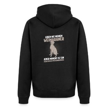 Hund Weimaraner - Unisex Premium Bio Zip Hoodie - Schwarz - Hinten - Nico (187cm)