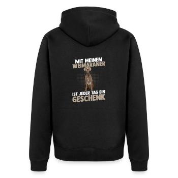 Hund Weimaraner - Unisex Premium Bio Zip Hoodie - Schwarz - Hinten - Nico (187cm)