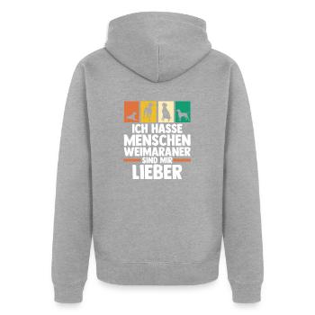 Hund Weimaraner - Unisex Premium Bio Zip Hoodie - Grau meliert - Hinten - Nico (187cm)