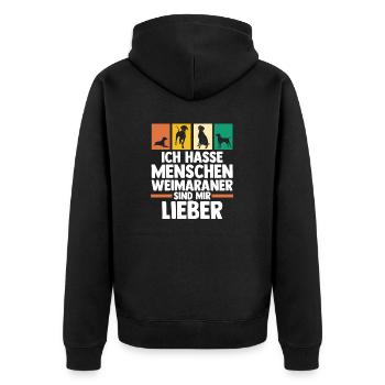Hund Weimaraner - Unisex Premium Bio Zip Hoodie - Schwarz - Hinten - Nico (187cm)