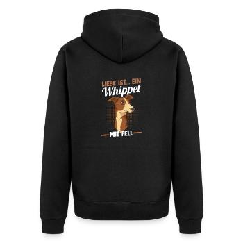 Hund Whippet - Unisex Premium Bio Zip Hoodie - Schwarz - Hinten - Nico (187cm)