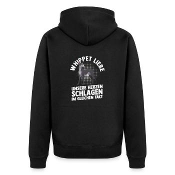 Hund Whippet - Unisex Premium Bio Zip Hoodie - Schwarz - Hinten - Nico (187cm)