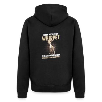 Hund Whippet - Unisex Premium Bio Zip Hoodie - Schwarz - Hinten - Nico (187cm)