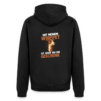 Hund Whippet - Unisex Premium Bio Zip Hoodie - Schwarz - Hinten - Nico (187cm)