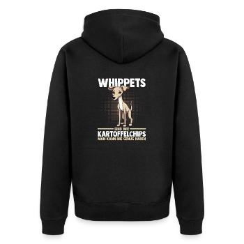 Hund Whippet - Unisex Premium Bio Zip Hoodie - Schwarz - Hinten - Nico (187cm)
