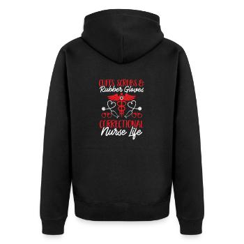 Krankenschwester Strafvollzug Gefängnis - Unisex Premium Bio Zip Hoodie - Schwarz - Hinten - Nico (187cm)