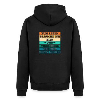 Hund Bier Yorkshire Terrier - Unisex Premium Bio Zip Hoodie - Schwarz - Hinten - Nico (187cm)