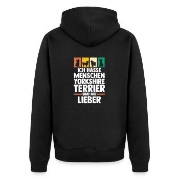 Hund Yorkshire Terrier - Unisex Premium Bio Zip Hoodie - Schwarz - Hinten - Nico (187cm)