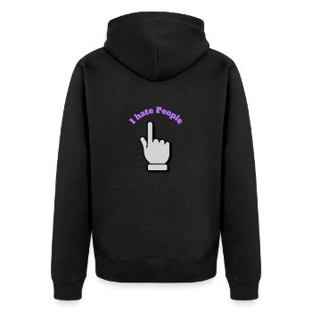 I hate People - Unisex Premium Bio Zip Hoodie - Schwarz - Hinten - Nico (187cm)