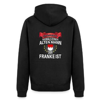 Unterschätze niemals alten Mann der Franke ist - Unisex Premium Bio Zip Hoodie - Schwarz - Hinten - Nico (187cm)