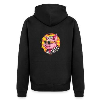 Coole Sonnenbrillen Sau - Unisex Premium Bio Zip Hoodie - Schwarz - Hinten - Nico (187cm)