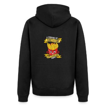 Daily Dose of Fries: Happiness Guaranteed - Unisex Premium Bio Zip Hoodie - Schwarz - Hinten - Nico (187cm)