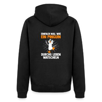 Süße Pinguin - Unisex Premium Bio Zip Hoodie - Schwarz - Hinten - Nico (187cm)