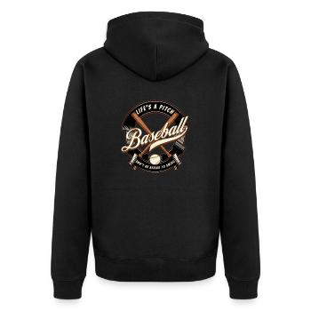 Baseball Life's a Pitch - Unisex Premium Bio Zip Hoodie - Schwarz - Hinten - Nico (187cm)