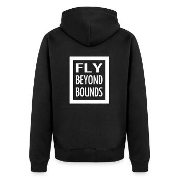 self-expression freedom adventures fun - Unisex Premium Bio Zip Hoodie - Schwarz - Hinten - Nico (187cm)