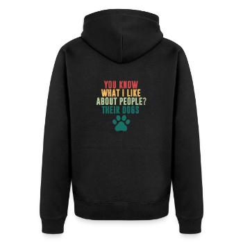 Lustig, weißt du, was ich an Menschen, ihren Hunden mag - Unisex Premium Bio Zip Hoodie - Schwarz - Hinten - Nico (187cm)