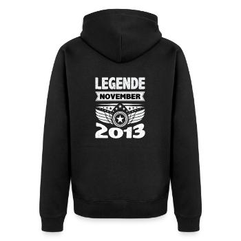 November 2013 Legende seit 10 Jahren Mann Frau - Unisex Premium Bio Zip Hoodie - Schwarz - Hinten - Nico (187cm)