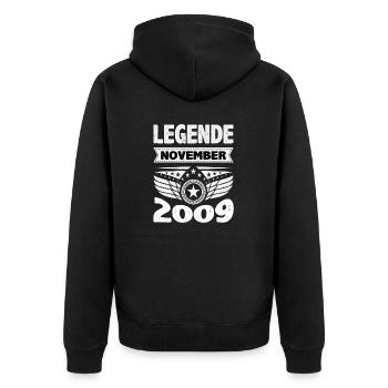 November 2009 Legende seit 14 Jahren Mann Frau - Unisex Premium Bio Zip Hoodie - Schwarz - Hinten - Nico (187cm)