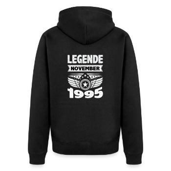 November 1995 Legende seit 28 Jahren Mann Frau - Unisex Premium Bio Zip Hoodie - Schwarz - Hinten - Nico (187cm)