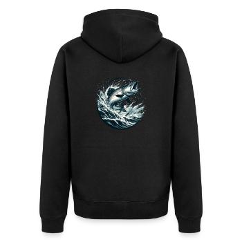Fish with water and fish hook - Unisex Premium Organic Zip Hoodie - black - Back - Nico (187cm)