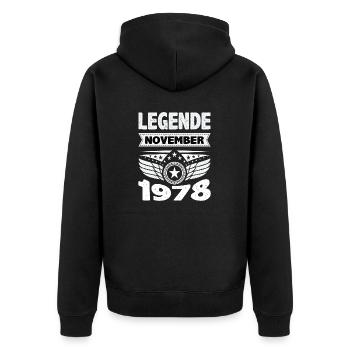 November 1978 Legende seit 45 Jahren Mann Frau - Unisex Premium Bio Zip Hoodie - Schwarz - Hinten - Nico (187cm)
