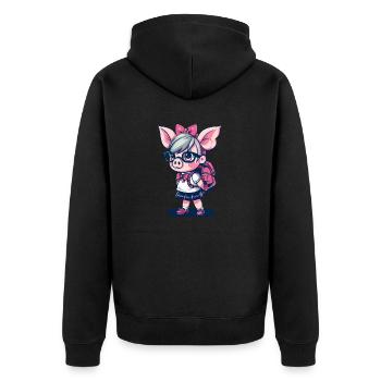 Back To School: Nerd Schoolgirl Pig - Unisex Premium Organic Zip Hoodie - black - Back - Nico (187cm)