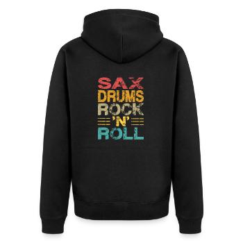 Saxophon Schlagzeug Rock 'n' Roll - Unisex Premium Bio Zip Hoodie - Schwarz - Hinten - Nico (187cm)