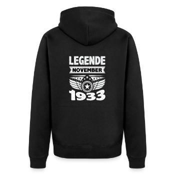 Novembre 1933 Légende pour 90 ans homme femme - Veste à capuche bio Premium Unisexe - noir - Dos - Nico (187cm)