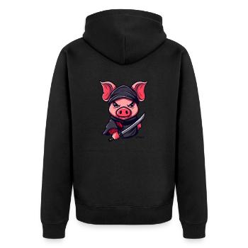 Ninja Schwein - Unisex Premium Bio Zip Hoodie - Schwarz - Hinten - Nico (187cm)