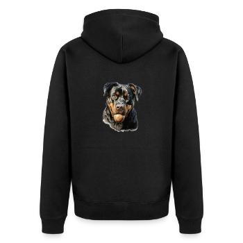 Süßes Rottweiler Gassi Outfit Rottweiler - Unisex Premium Bio Zip Hoodie - Schwarz - Hinten - Nico (187cm)