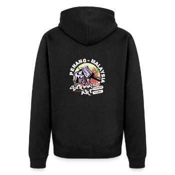 Farbeimer und Pinsel - Penang - Malaysien - Unisex Premium Bio Zip Hoodie - Schwarz - Hinten - Nico (187cm)
