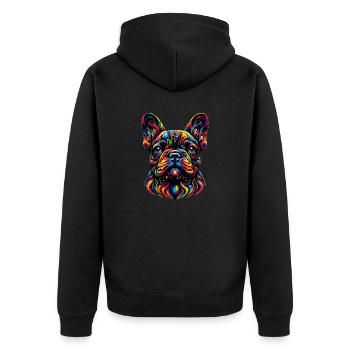 Französische Bulldogge - Unisex Premium Bio Zip Hoodie - Schwarz - Hinten - Nico (187cm)