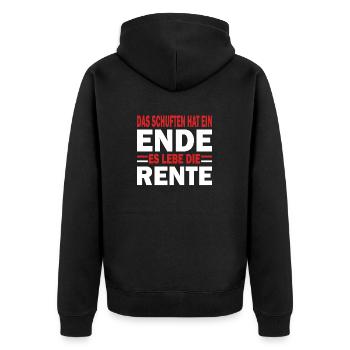 The toiling has come to an end, long live retirement red - Unisex Premium Organic Zip Hoodie - black - Back - Nico (187cm)