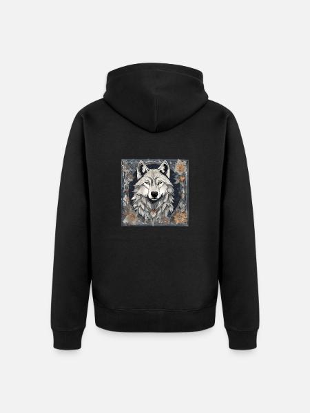 Artful autumnal wolf motif - Unisex Premium Organic Zip Hoodie - black