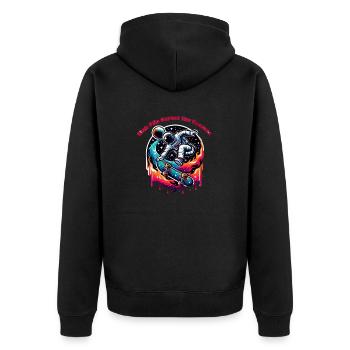 Kick Flip Across the Cosmos - Unisex Premium Bio Zip Hoodie - Schwarz - Hinten - Nico (187cm)
