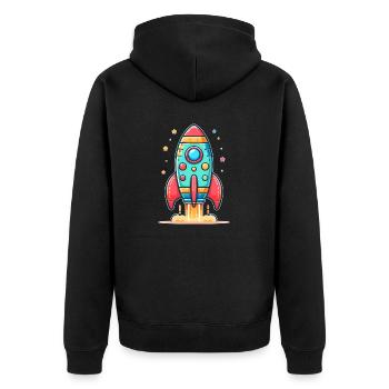 kindlich gestaltete Rakete - Unisex Premium Bio Zip Hoodie - Schwarz - Hinten - Nico (187cm)
