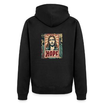 Jesus Hope - Unisex Premium Bio Zip Hoodie - Schwarz - Hinten - Nico (187cm)
