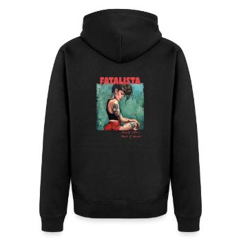 Femme Fatal Fatalista Beauty with a Touch Danger - Unisex Premium Organic Zip Hoodie - black - Back - Nico (187cm)
