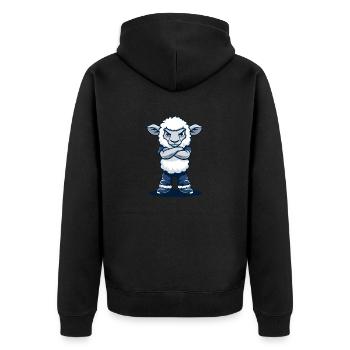 Le drôle de mouton provocateur en pantalon bleu - Veste à capuche bio Premium Unisexe - noir - Dos - Nico (187cm)