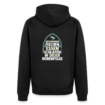 Angler Fischen Angelrute Angeln - Unisex Premium Bio Zip Hoodie - Schwarz - Hinten - Nico (187cm)