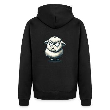 Ein genervtes Cartoon-Schaf - Unisex Premium Bio Zip Hoodie - Schwarz - Hinten - Nico (187cm)