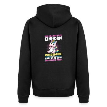 Einhorn - Unisex Premium Bio Zip Hoodie - Schwarz - Hinten - Nico (187cm)