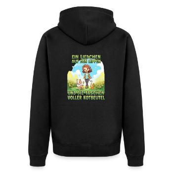 Funny dog owner walking t-shirt dog mom - Unisex Premium Organic Zip Hoodie - black - Back - Nico (187cm)