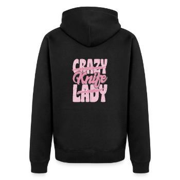 Crazy Knife Lady Hobby Knife Collector - Unisex Premium Bio Zip Hoodie - Schwarz - Hinten - Nico (187cm)