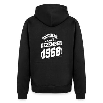 Dezember 1968 Original seit 55 Jahren Mann Frau - Unisex Premium Bio Zip Hoodie - Schwarz - Hinten - Nico (187cm)