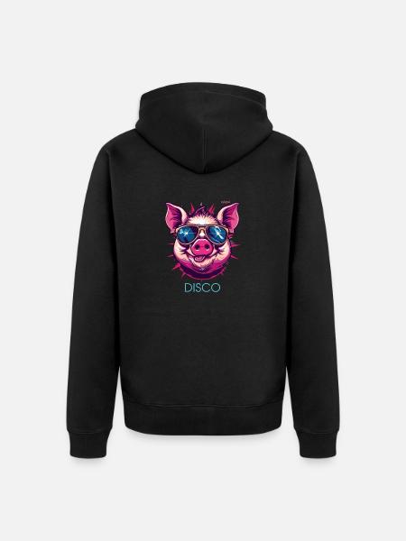 Disco Schwein - Unisex Premium Bio Zip Hoodie - Schwarz