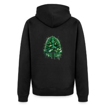 Waldgeflüster Grün Tannenbaum Design - Unisex Premium Bio Zip Hoodie - Schwarz - Hinten - Nico (187cm)