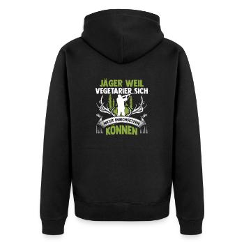 Jagd Jagen Hirschjagd Wildschweinjagd Jäger - Unisex Premium Bio Zip Hoodie - Schwarz - Hinten - Nico (187cm)